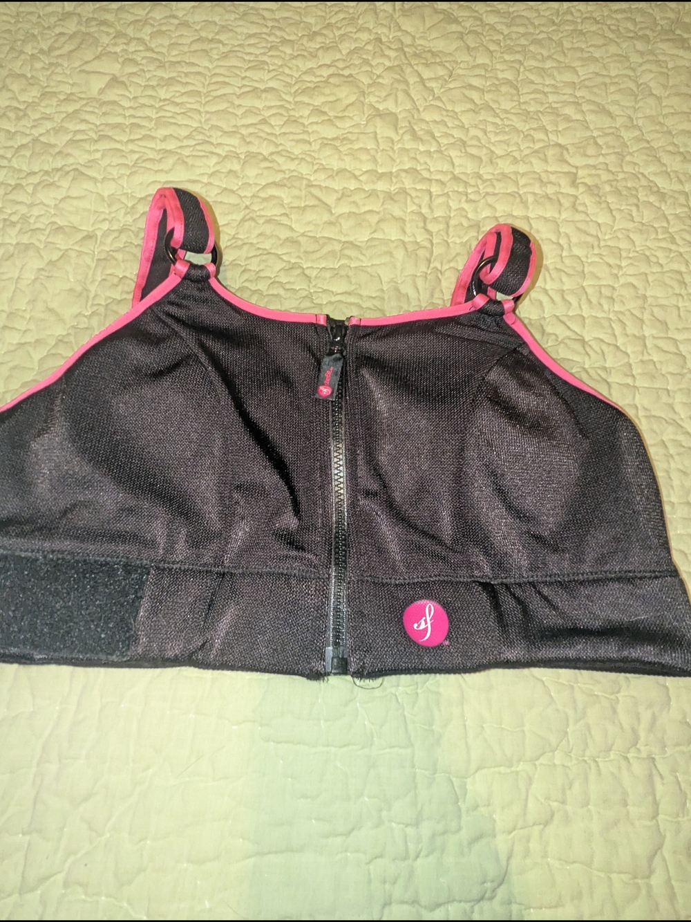 SHEFIT Black Sports Bra with Pink Trim and Front Zip